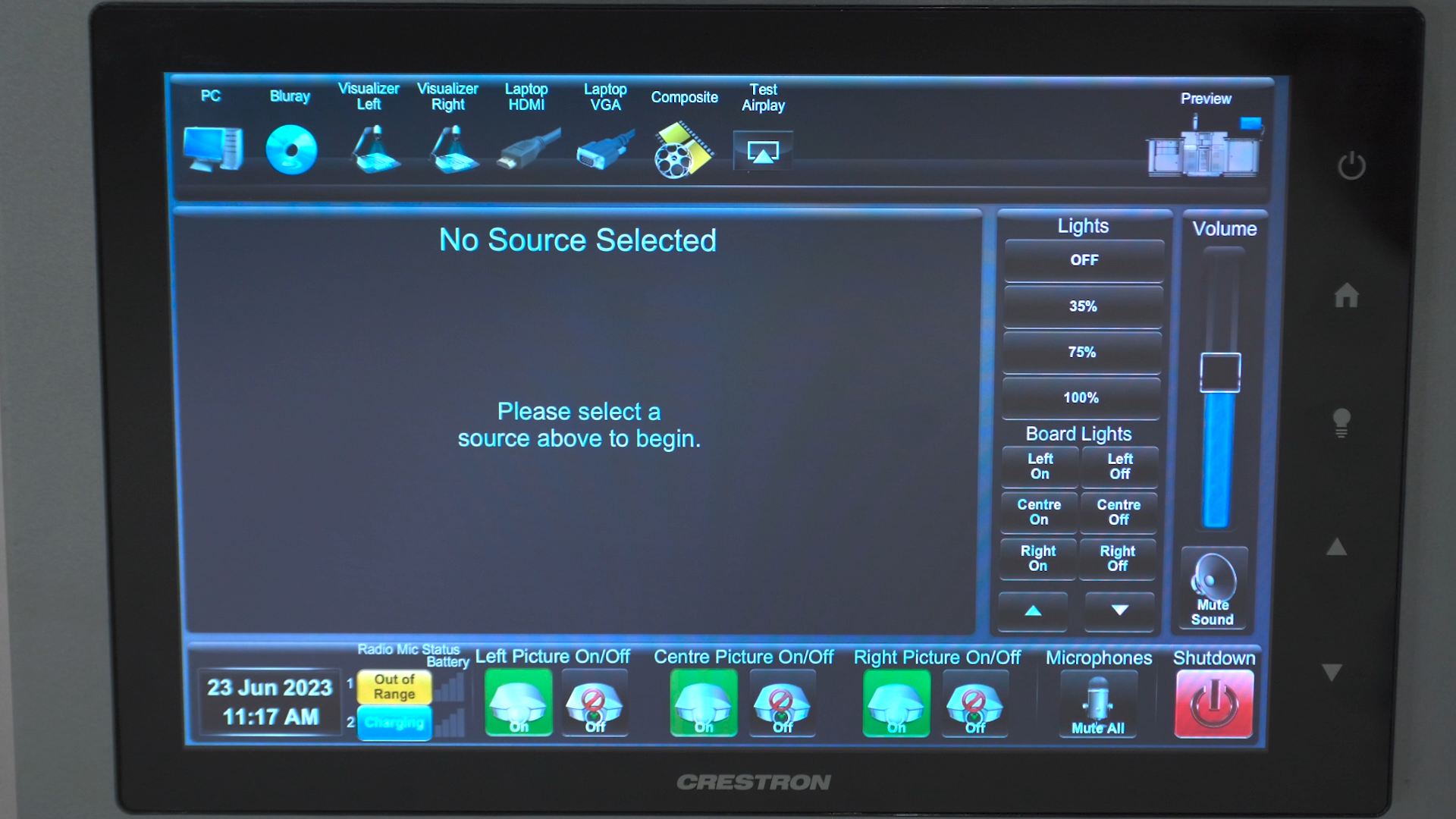 AV setup in rooms with a Crestron panel at Imperial.